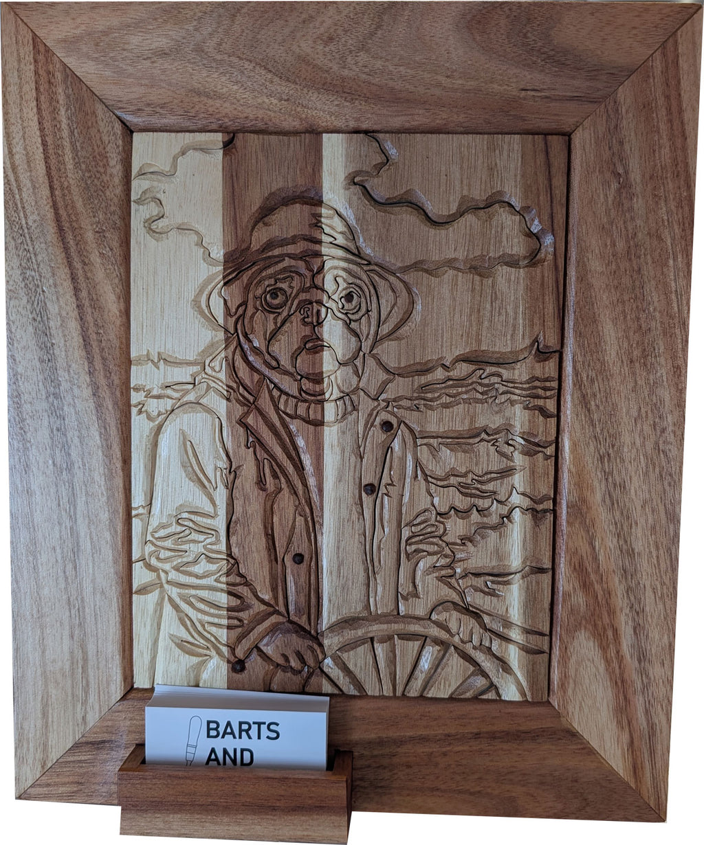 Framed fantasy wooden pet portrait