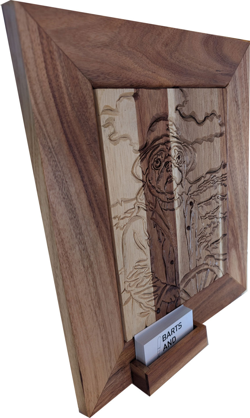 Framed fantasy wooden pet portrait