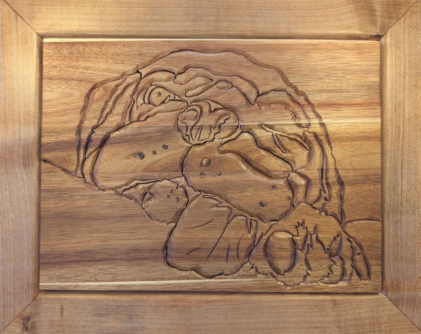 Framed wooden pet portrait