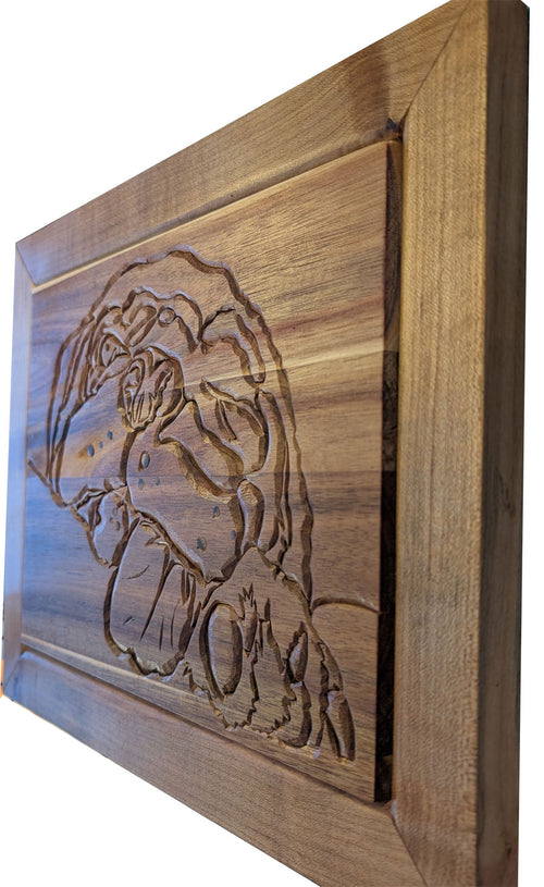 Framed wooden pet portrait